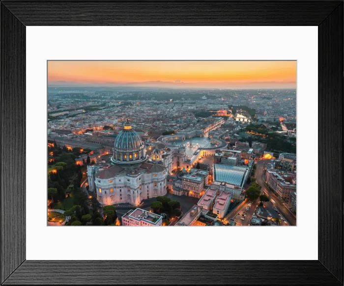 Framed Print : Aerial view of St. Peter Basilica at dusk. Vatican city, Rome, Lazio, Italy Framed Print : Aerial view of St. Peter Basilica at dusk. Vatican city, Rome, Lazio, Italy