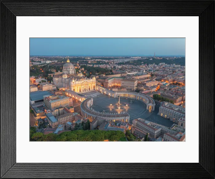 Framed Print : Aerial view of St. Peter Basilica at dusk. Vatican city, Rome, Lazio, Italy Framed Print : Aerial view of St. Peter Basilica at dusk. Vatican city, Rome, Lazio, Italy