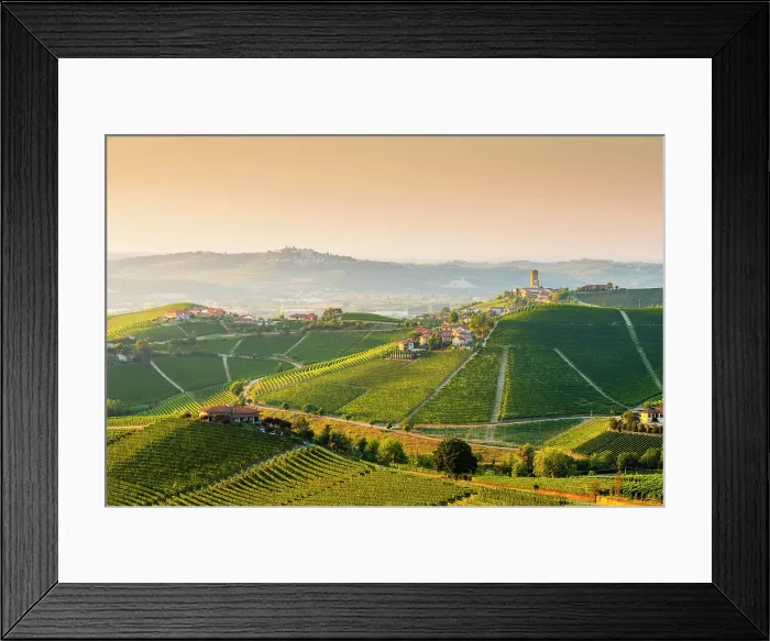 Framed Print : Barbaresco and the Langhe hills at sunset. Barbaresco, Langhe region, Cuneo province, Piedmont, Italy Framed Print : Barbaresco and the Langhe hills at sunset. Barbaresco, Langhe region, Cuneo province, Piedmont, Italy