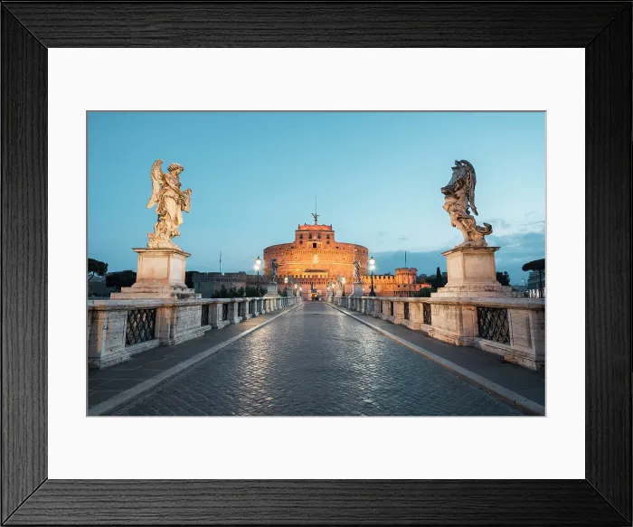 Framed Print : The Sant'Angelo Bridge leading to Hadrian's Mausoleum at dusk. Rome, Lazio, Italy Framed Print : The Sant'Angelo Bridge leading to Hadrian's Mausoleum at dusk. Rome, Lazio, Italy