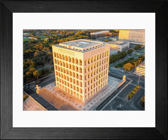 Framed Print : Aerial view of the Palace of Italian Civilisation (also known as the Square Colosseum). Rome, Lazio, Italy