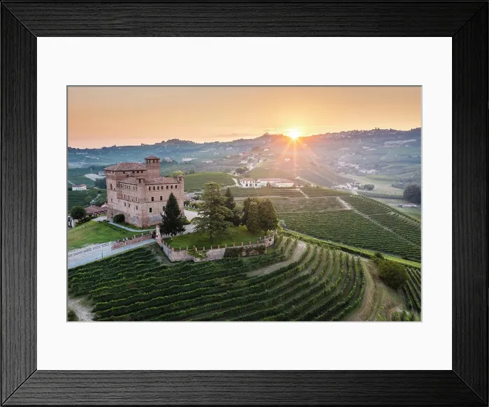 Framed Print : Aerial view of Grinzane Cavour village at sunrise. Langhe region, Cuneo province, Piedmont, Italy Framed Print : Aerial view of Grinzane Cavour village at sunrise. Langhe region, Cuneo province, Piedmont, Italy