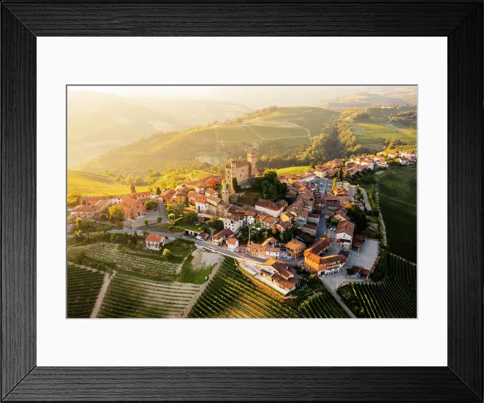 Framed Print : Aerial view of Serralunga d'Alba village surrounded by vineyards. Langhe region, Cuneo province, Piedmont, Italy Framed Print : Aerial view of Serralunga d'Alba village surrounded by vineyards. Langhe region, Cuneo province, Piedmont, Italy