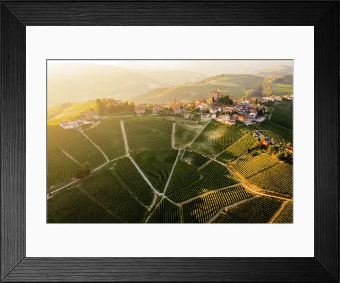Framed Print : Aerial view of Serralunga d'Alba village surrounded by vineyards. Langhe region, Cuneo province, Piedmont, Italy Framed Print : Aerial view of Serralunga d'Alba village surrounded by vineyards. Langhe region, Cuneo province, Piedmont, Italy