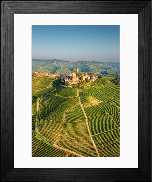 Framed Print : Aerial view of Castiglione Falletto village surrounded by vineyards. Langhe region, Cuneo province, Piedmont, Italy Framed Print : Aerial view of Castiglione Falletto village surrounded by vineyards. Langhe region, Cuneo province, Piedmont, Italy