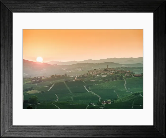Framed Print : The village of Castiglione Falletto at sunrise. Langhe region, Cuneo province, Piedmont, Italy Framed Print : The village of Castiglione Falletto at sunrise. Langhe region, Cuneo province, Piedmont, Italy