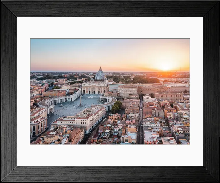 Framed Print : Aerial view of St. Peter's Square and St. Peter's Basilica at sunset. Rome, Lazio, Italy