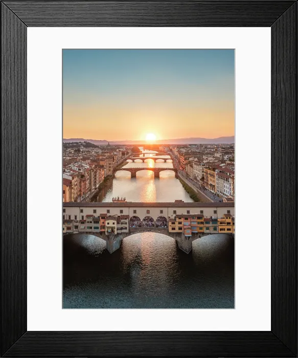 Framed Print : Aerial view of Ponte Vecchio and Arno river at sunset. Florence, Tuscany, Italy Framed Print : Aerial view of Ponte Vecchio and Arno river at sunset. Florence, Tuscany, Italy