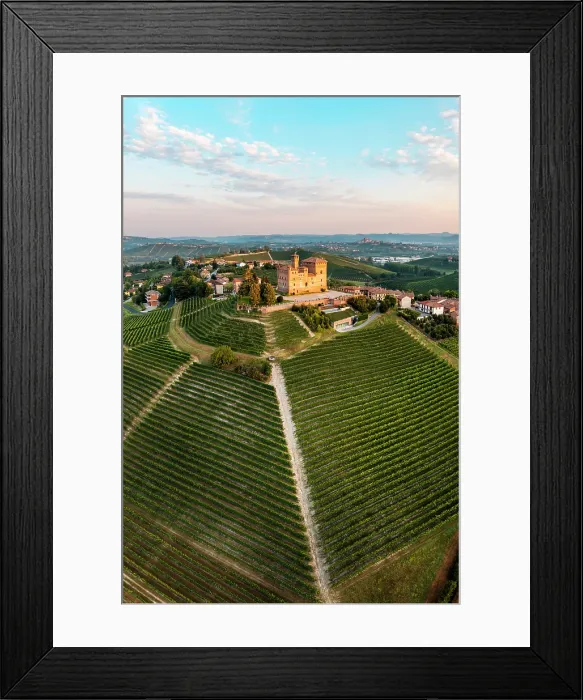 Framed Print : Aerial view of Grinzane Cavour village at sunrise. Langhe region, Cuneo province, Piedmont, Italy Framed Print : Aerial view of Grinzane Cavour village at sunrise. Langhe region, Cuneo province, Piedmont, Italy