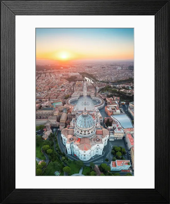 Framed Print : Aerial view of St. Peter's Basilica at dusk. Vatican city, Rome, Lazio, Italy Framed Print : Aerial view of St. Peter's Basilica at dusk. Vatican city, Rome, Lazio, Italy