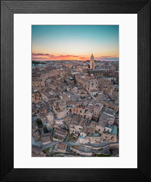 Framed Print : Aerial view of Matera old town at sunset. Matera, Basilicata, Italy Framed Print : Aerial view of Matera old town at sunset. Matera, Basilicata, Italy