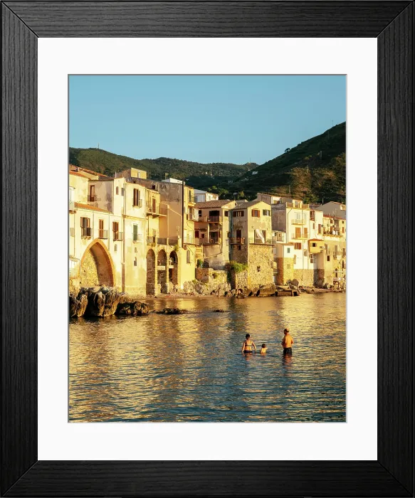 Framed Print : Cefalu old town at sunset, Sicily, Italy Framed Print : Cefalu old town at sunset, Sicily, Italy