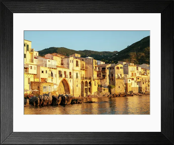 Framed Print : Cefalu old town at sunset, Sicily, Italy Framed Print : Cefalu old town at sunset, Sicily, Italy