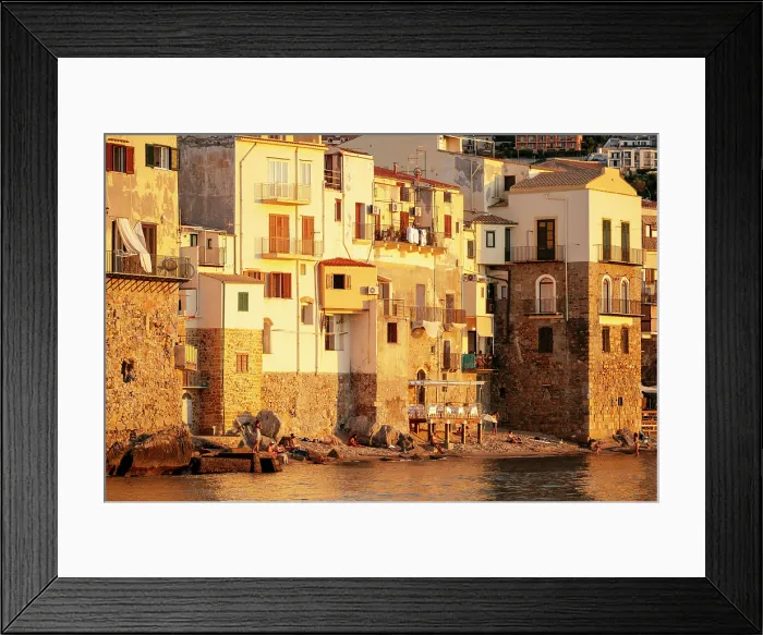 Framed Print : Cefalu old town at sunset, Sicily, Italy Framed Print : Cefalu old town at sunset, Sicily, Italy