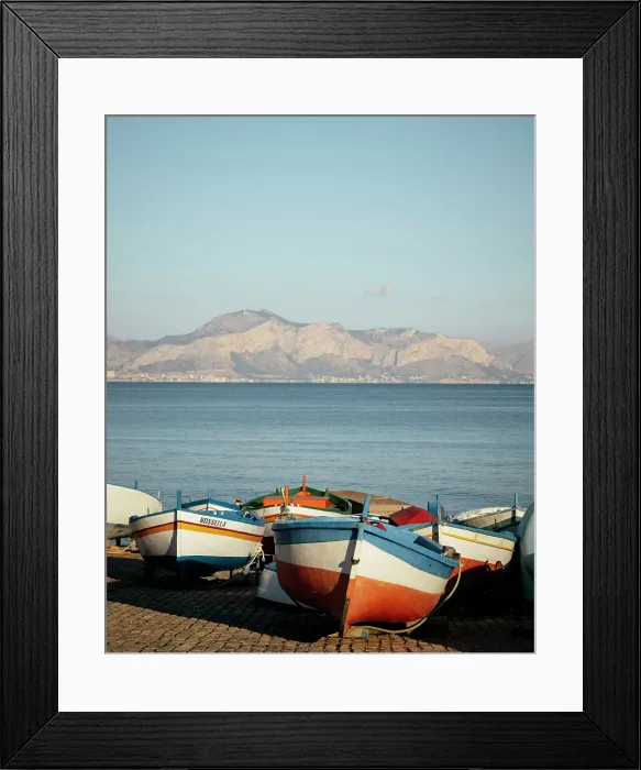 Framed Print : Fishing boats at dawn, Aspra, Sicily, Italy