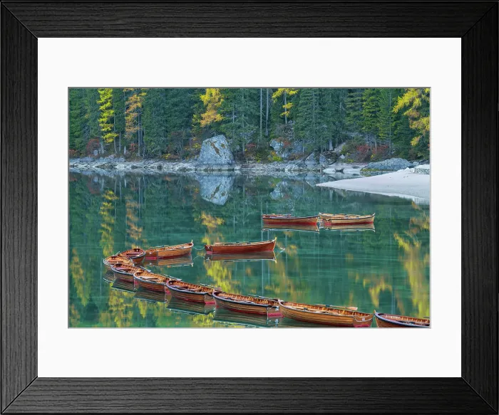 Framed Print : Boats on Lake Braies (Pragser Wildsee), Dolomites, South Tyrol, Italy Framed Print : Boats on Lake Braies (Pragser Wildsee), Dolomites, South Tyrol, Italy