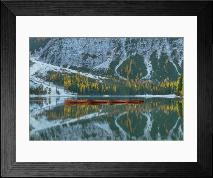 Framed Print : Boats on Lake Braies (Pragser Wildsee), Dolomites, South Tyrol, Italy Framed Print : Boats on Lake Braies (Pragser Wildsee), Dolomites, South Tyrol, Italy