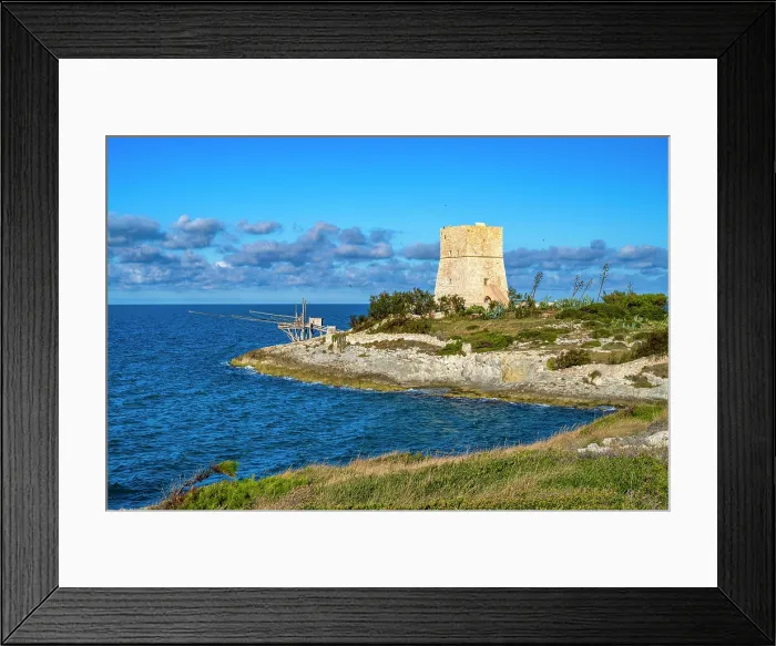 Framed Print : Europe, Italy, Apulia. A traditional fishing trabucco near Vieste
