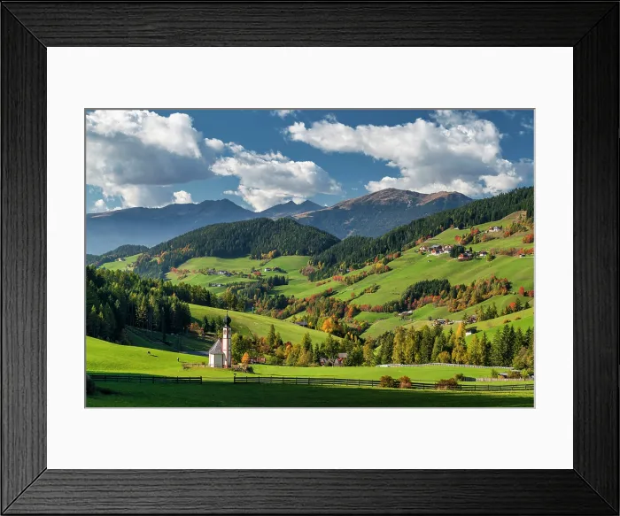 Framed Print : St. Johann Church, Val di Funes, Dolomites, South Tyrol, Italy
