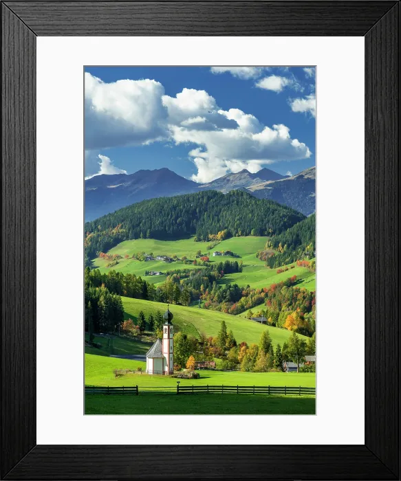 Framed Print : St. Johann Church, Val di Funes, Dolomites, South Tyrol, Italy Framed Print : St. Johann Church, Val di Funes, Dolomites, South Tyrol, Italy