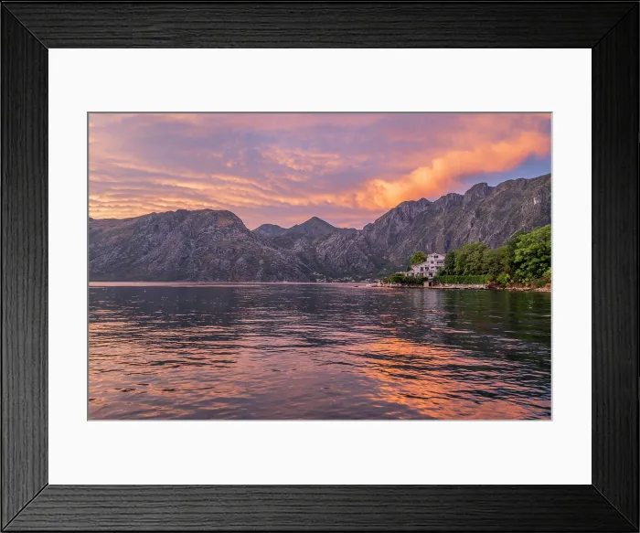 Framed Print : View at Orahovac at sunset, Bay of Kotor, Montenegro