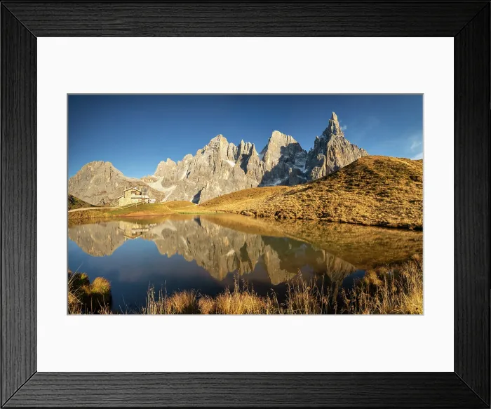 Framed Print : Pale di San Martino Reflecting in Alpine Lake, Passo Rolle, Trentino-Alto Adige, Dolomites, Italy Framed Print : Pale di San Martino Reflecting in Alpine Lake, Passo Rolle, Trentino-Alto Adige, Dolomites, Italy