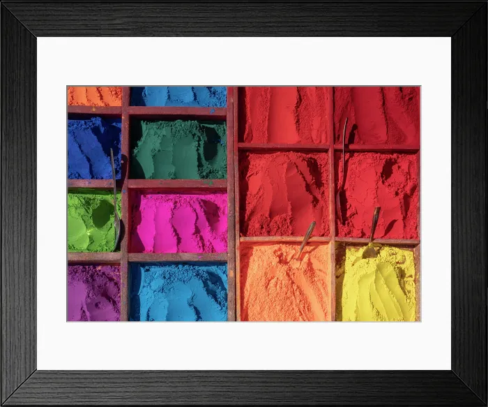 Framed Print : Colourful powders for dyeing, Kathmandu, Nepal Framed Print : Colourful powders for dyeing, Kathmandu, Nepal