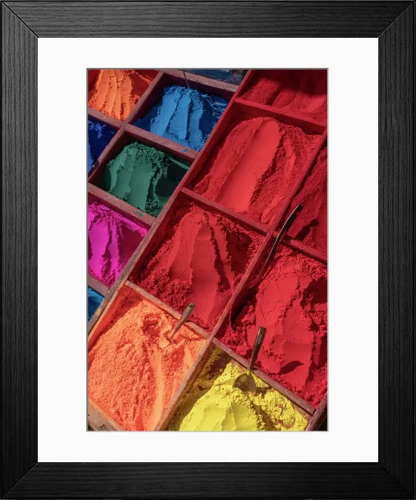 Framed Print : Colourful powders for dyeing, Kathmandu, Nepal Framed Print : Colourful powders for dyeing, Kathmandu, Nepal