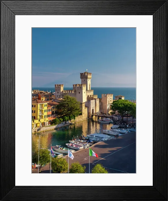 Framed Print : Aerial View over Scaliger Castle, Sirmione, Lake Garda, Brescia province, Lombardy, Italy Framed Print : Aerial View over Scaliger Castle, Sirmione, Lake Garda, Brescia province, Lombardy, Italy