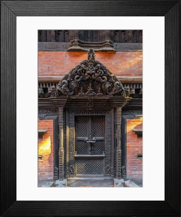 Framed Print : Restored wooden carved doorway at The Dwarika's Hotel, Kathmandu, Nepal Framed Print : Restored wooden carved doorway at The Dwarika's Hotel, Kathmandu, Nepal