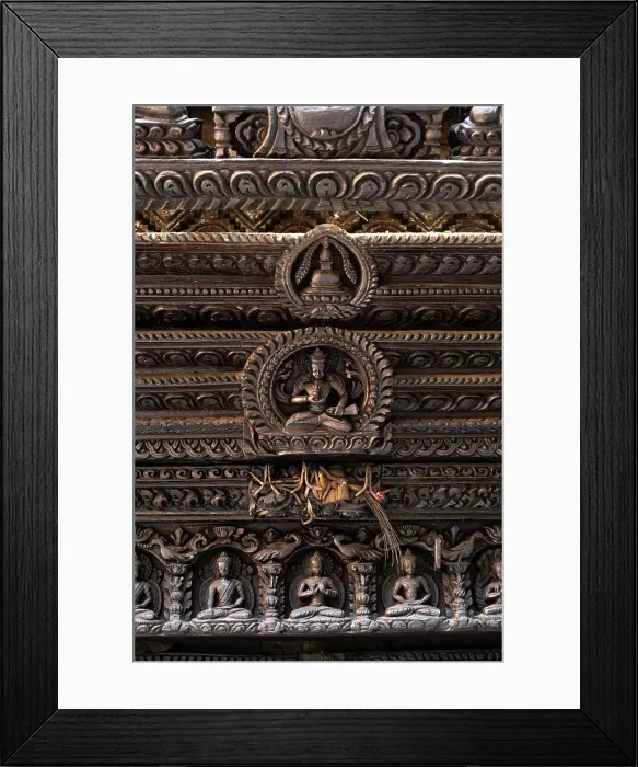 Framed Print : Carved buddhas above a door at The Dwarika's Hotel, Kathmandu, Nepal Framed Print : Carved buddhas above a door at The Dwarika's Hotel, Kathmandu, Nepal
