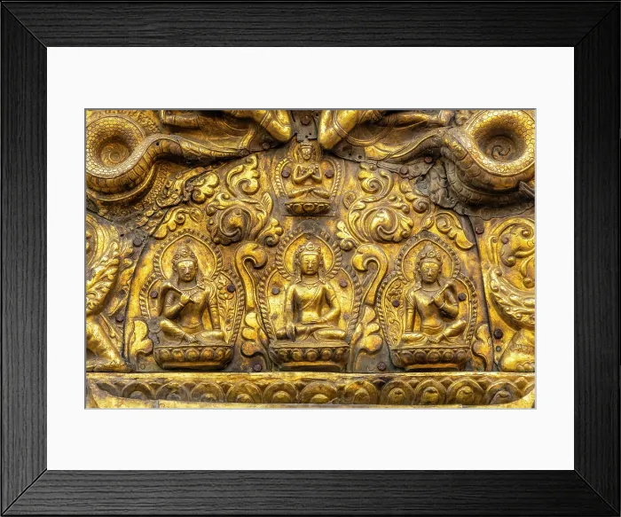 Framed Print : Detail of goold reliefs on the Swayambunath temple (aka Monkey Temple), Kathmandu, Nepal Framed Print : Detail of goold reliefs on the Swayambunath temple (aka Monkey Temple), Kathmandu, Nepal