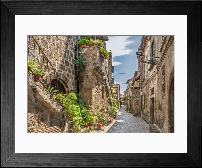 Framed Print : europe, Italy, Latium. A street in the tiny village of Barbarano Romano