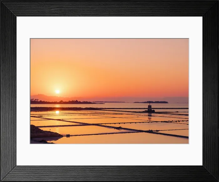 Framed Print : Salt pans at sunset, Marsala, Sicily, Italy Framed Print : Salt pans at sunset, Marsala, Sicily, Italy