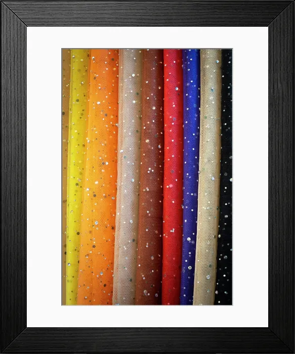 Framed Print : Colouful fabrics for sale in the Souq Waqif, Doha, Qatar