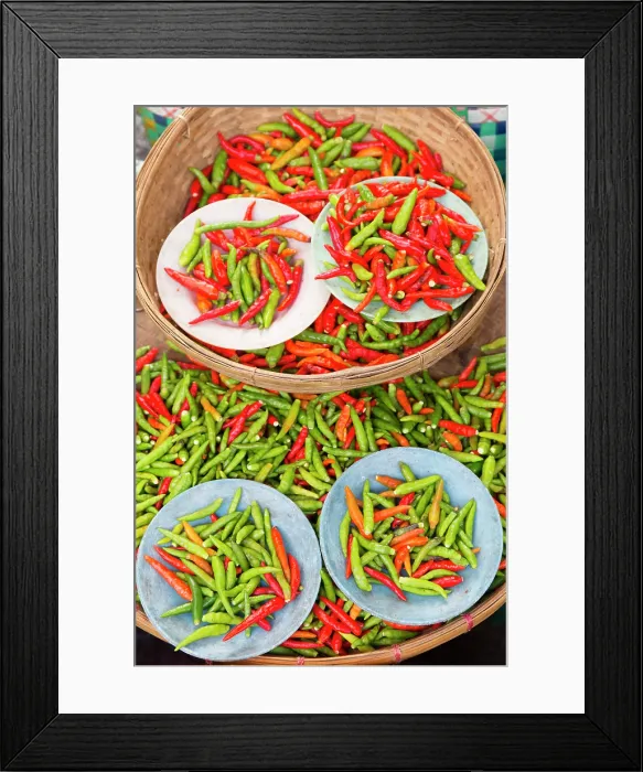 Framed Print : Myanmar, Burma, Shan, Inle Lake, Nyaungshwe, Nyaung Shwe, Red and green chillis at a market Framed Print : Myanmar, Burma, Shan, Inle Lake, Nyaungshwe, Nyaung Shwe, Red and green chillis at a market