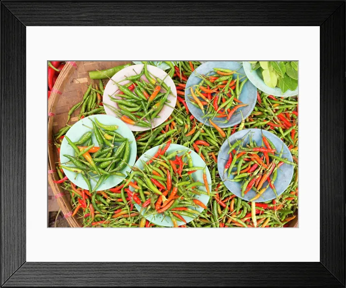 Framed Print : Myanmar, Burma, Shan, Inle Lake, Nyaungshwe, Nyaung Shwe, Red and green chillis at a market Framed Print : Myanmar, Burma, Shan, Inle Lake, Nyaungshwe, Nyaung Shwe, Red and green chillis at a market