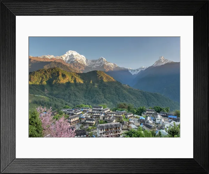 Framed Print : Annapurna South and Ghandruk village, Annapurna Region, Gandaki Province, Nepal