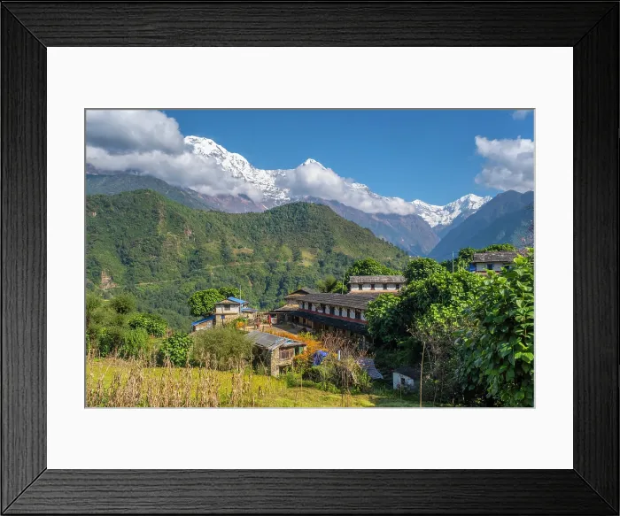 Framed Print : Annapurna South and Ghandruk village, Annapurna Region, Gandaki Province, Nepal