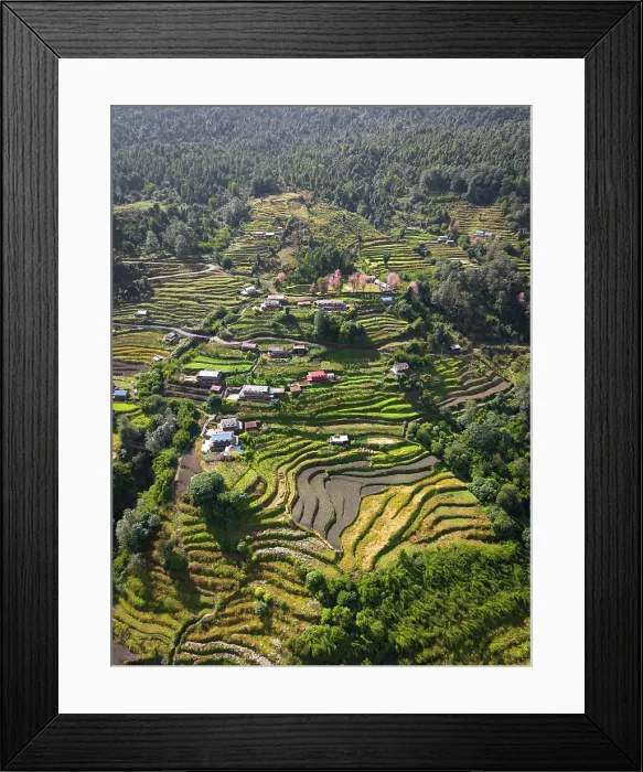 Framed Print : Village and terraced fields near Ghandruk, Annapurna Region, Gandaki Province, Nepal