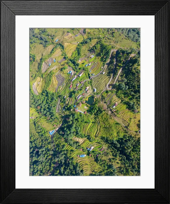 Framed Print : Village and terraced fields near Ghandruk, Annapurna Region, Gandaki Province, Nepal