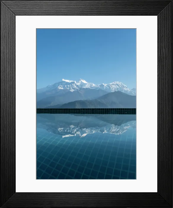 Framed Print : Annapurna mountain range reflected in hotel pool at Sarangkot near Pokhara, Annapurna Region, Gandaki Province, Nepalswimming pool Framed Print : Annapurna mountain range reflected in hotel pool at Sarangkot near Pokhara, Annapurna Region, Gandaki Province, Nepalswimming pool