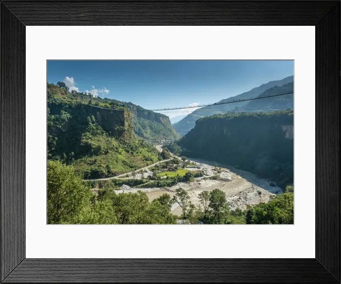 Framed Print : The 567 metre Ghandaki Golden Bridge suspended walkway over the Kali Gandaki river, Baglung, Annapurna Region, Gandaki Province, Nepal Framed Print : The 567 metre Ghandaki Golden Bridge suspended walkway over the Kali Gandaki river, Baglung, Annapurna Region, Gandaki Province, Nepal