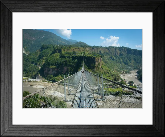 Framed Print : The 567 metre Ghandaki Golden Bridge suspended walkway over the Kali Gandaki river, Baglung, Annapurna Region, Gandaki Province, Nepal Framed Print : The 567 metre Ghandaki Golden Bridge suspended walkway over the Kali Gandaki river, Baglung, Annapurna Region, Gandaki Province, Nepal