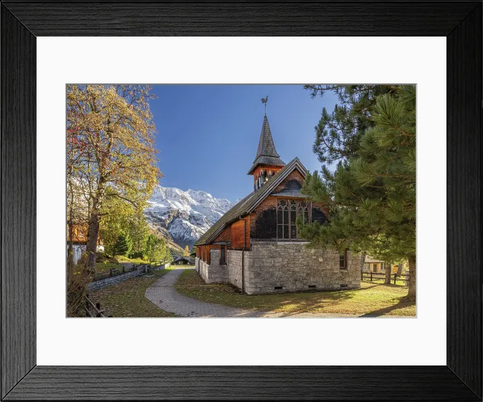 Framed Print : Mountain chapel, Murren, Berner Oberland, Switzerland