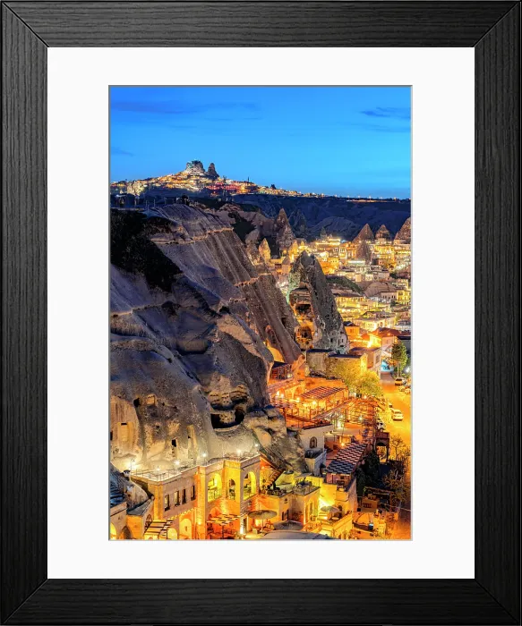 Framed Print : Illuminated houses in Goreme and Uchisar at dusk, Cappadocia, Nevsehir Province, Central Anatolia, Turkey Framed Print : Illuminated houses in Goreme and Uchisar at dusk, Cappadocia, Nevsehir Province, Central Anatolia, Turkey