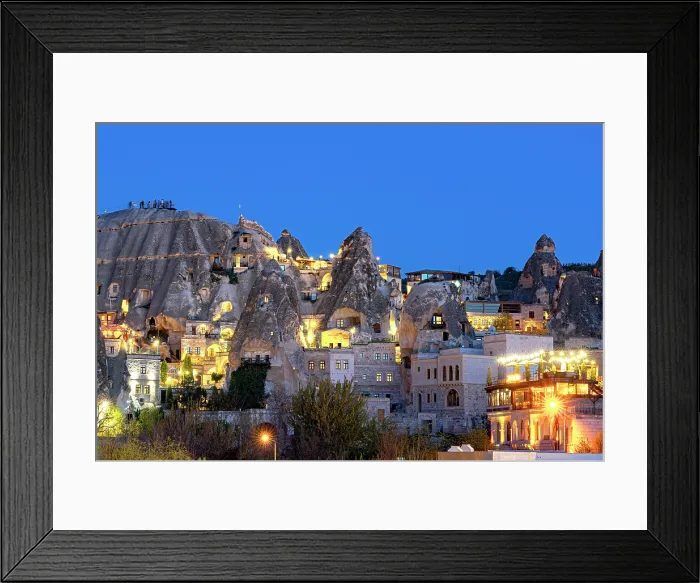 Framed Print : Historic buildings of Goreme at dusk, Goreme National Park, Cappadocia, Central Anatolia, Turkey Framed Print : Historic buildings of Goreme at dusk, Goreme National Park, Cappadocia, Central Anatolia, Turkey