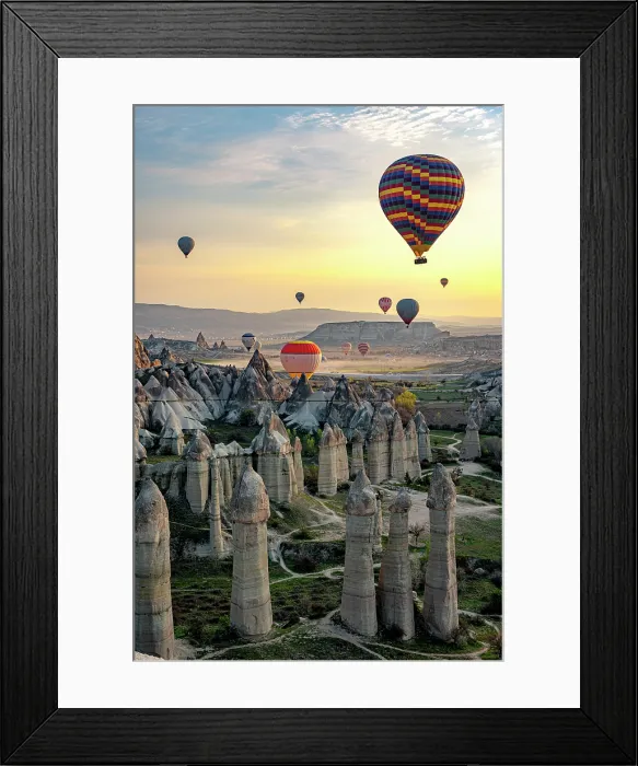 Framed Print : Hot air balloons over fairy chimneys, Love Valley, Goreme National Park, Cappadocia, Central Anatolia, Turkey Framed Print : Hot air balloons over fairy chimneys, Love Valley, Goreme National Park, Cappadocia, Central Anatolia, Turkey