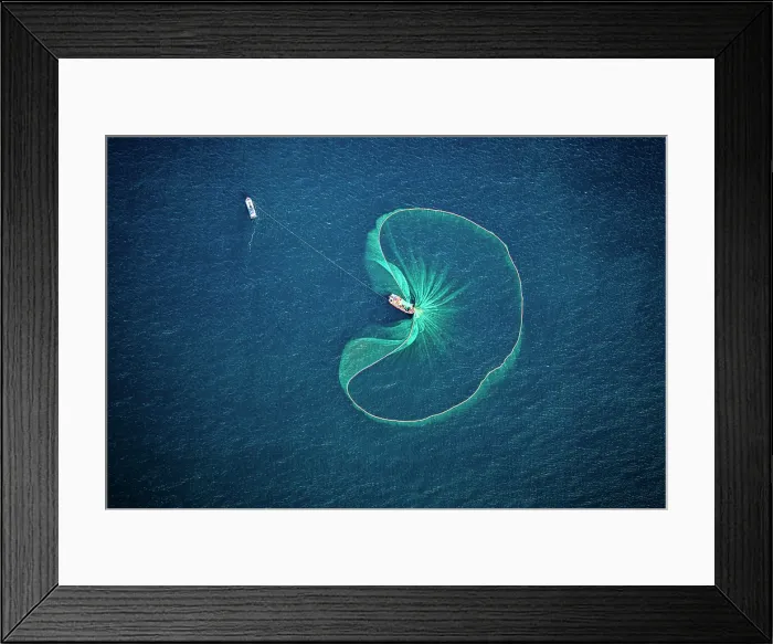Framed Print : Fishing boat with anchovy net in the blue sea, Tuy An, Phu Yen Province, Vietnam