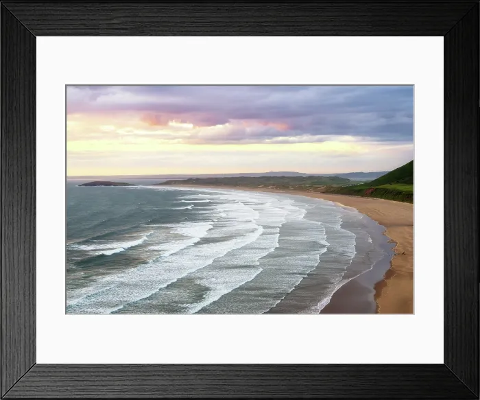 Framed Print : Sunset at Rhossili Bay Beach, Gower Peninsula, Swansea, Wales Framed Print : Sunset at Rhossili Bay Beach, Gower Peninsula, Swansea, Wales
